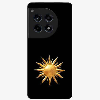 Golden Wave Rise Glass Case for 1+12R dynamic front view featuring flowing wave artwork in golden tones