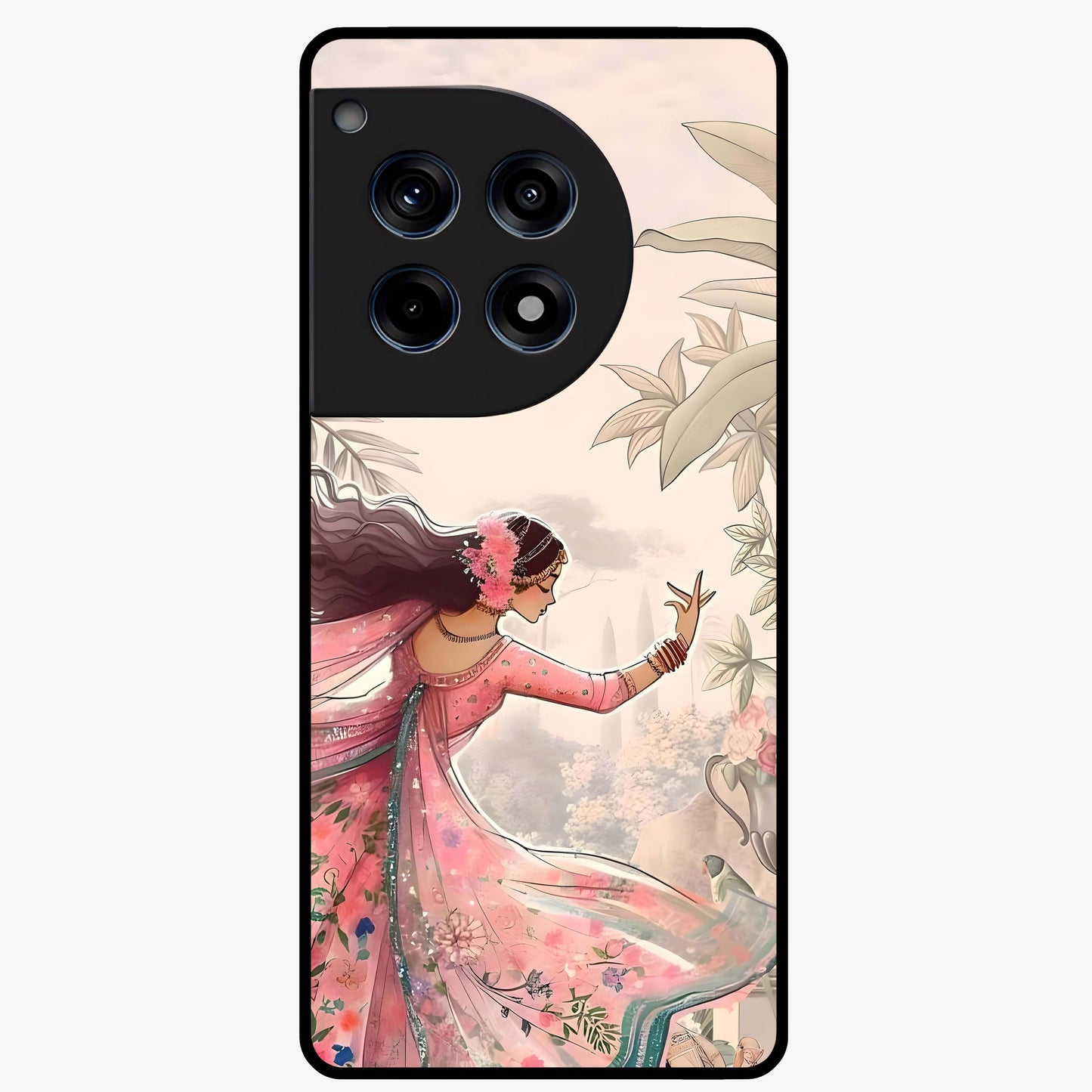 Graceful Garden Rhythm Glass Case for 1+12R elegant front view featuring flowing floral garden artwork