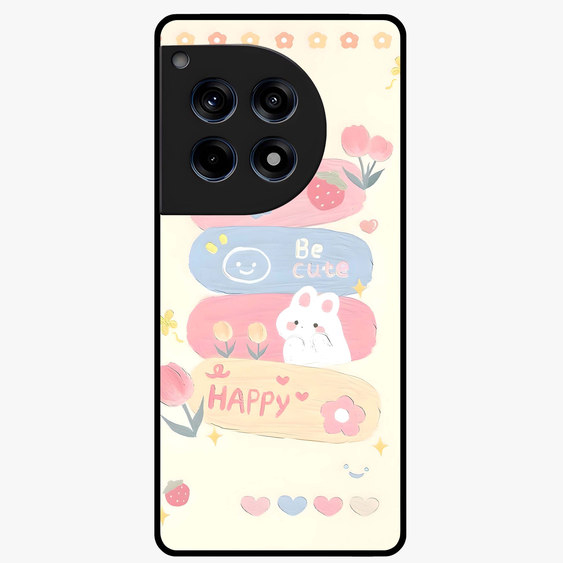 Happy Cute Bunny Glass Case for 1+12R adorable front view featuring playful bunny artwork