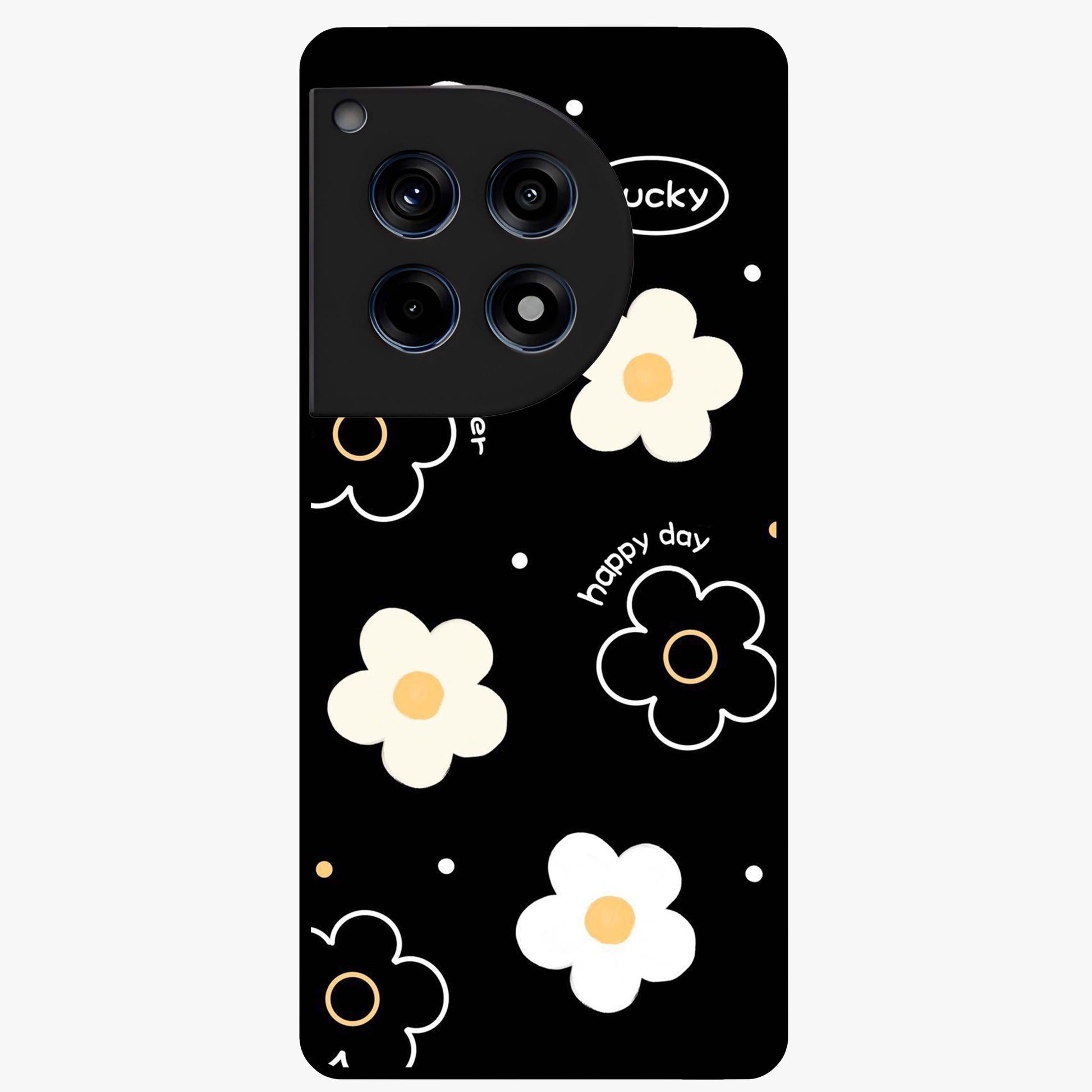 Happy Day Daisy Glass Case for 1+12R cheerful front view featuring bright daisy floral artwork