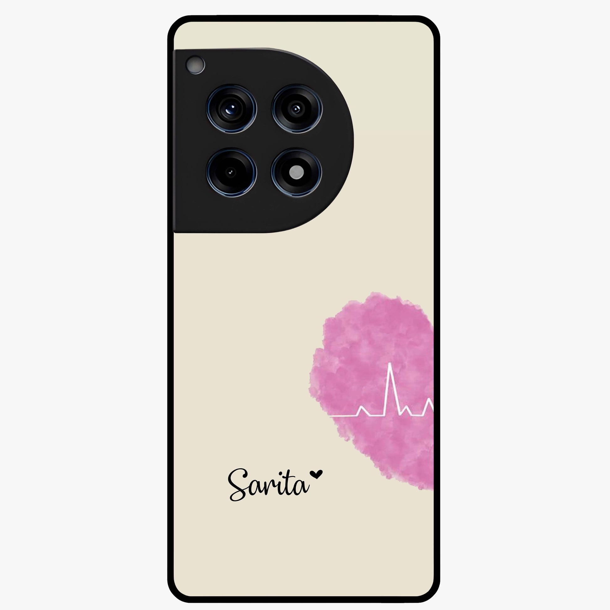 Heartbeat of Love Glass Case for 1+12R romantic front view featuring heartbeat inspired love artwork