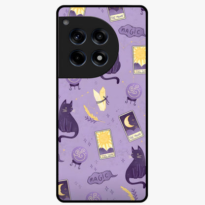 Humble Magic Cats Glass Case for 1+12R showing full back design in clean flat view with whimsical cat artwork and glossy glass finish.