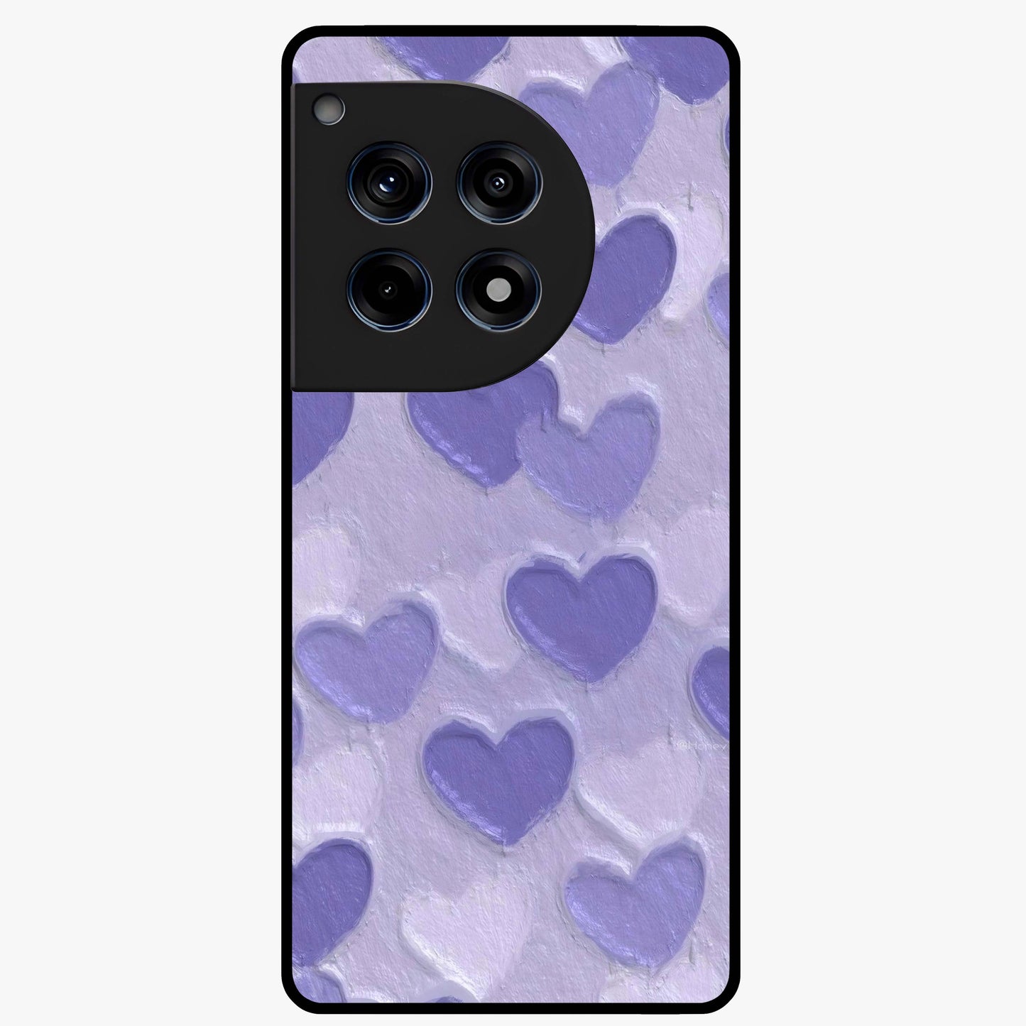 Lavender Paper Hearts Glass Case for 1+12R cute front view featuring layered heart artwork in soft lavender tones