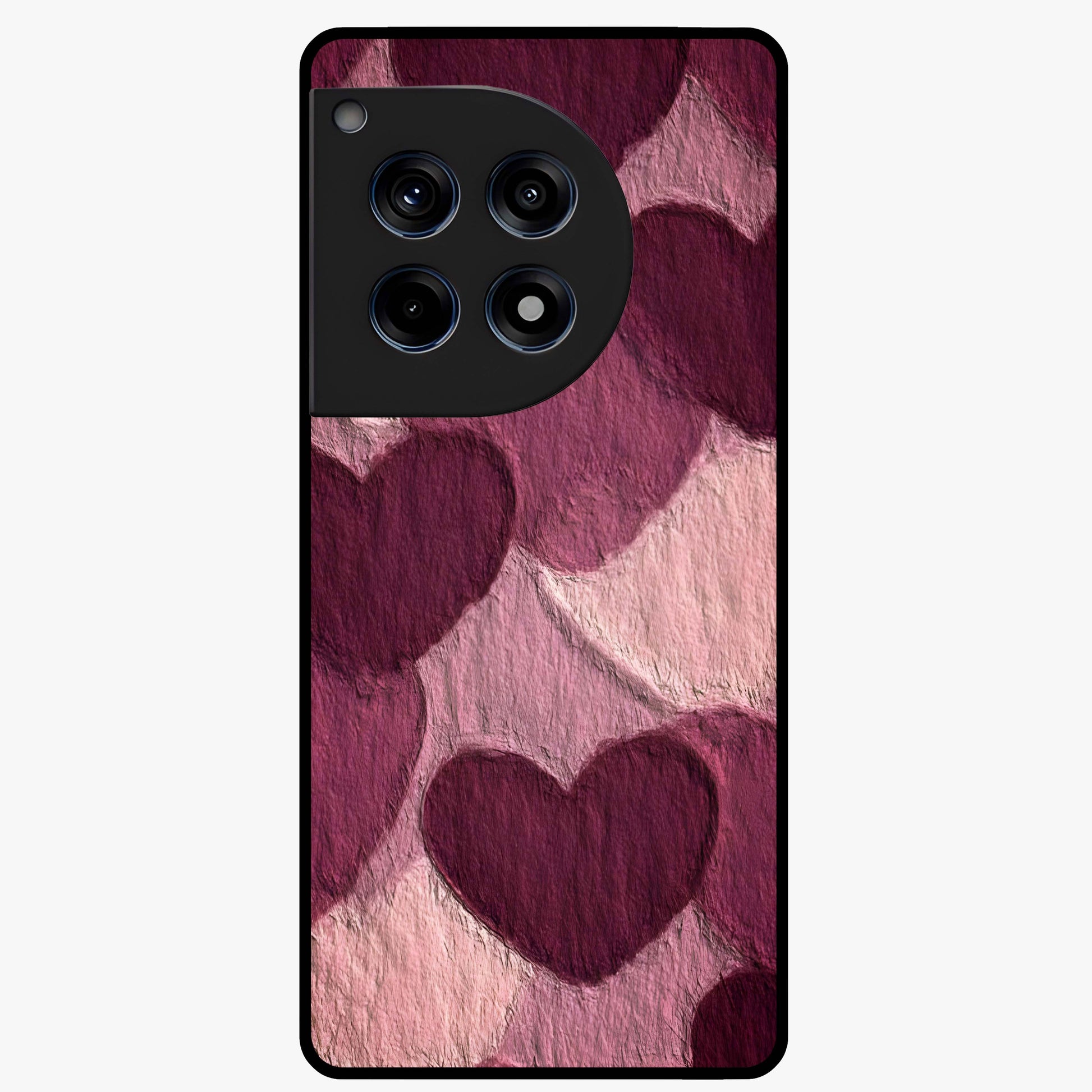 Layered Paper Hearts Glass Case for 1+12R charming front view featuring dimensional paper style heart artwork
