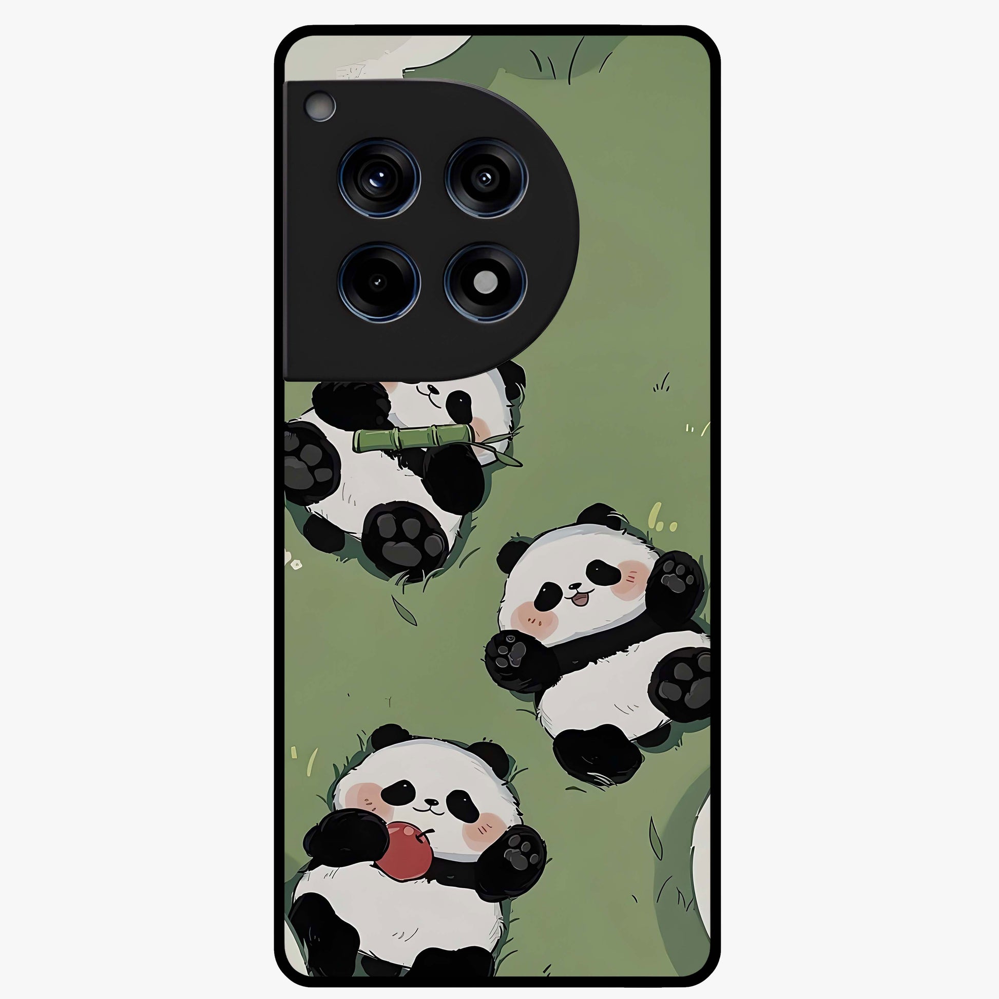 Lazy Panda Picnic Glass Case for 1+12R adorable front view featuring playful panda picnic themed artwork