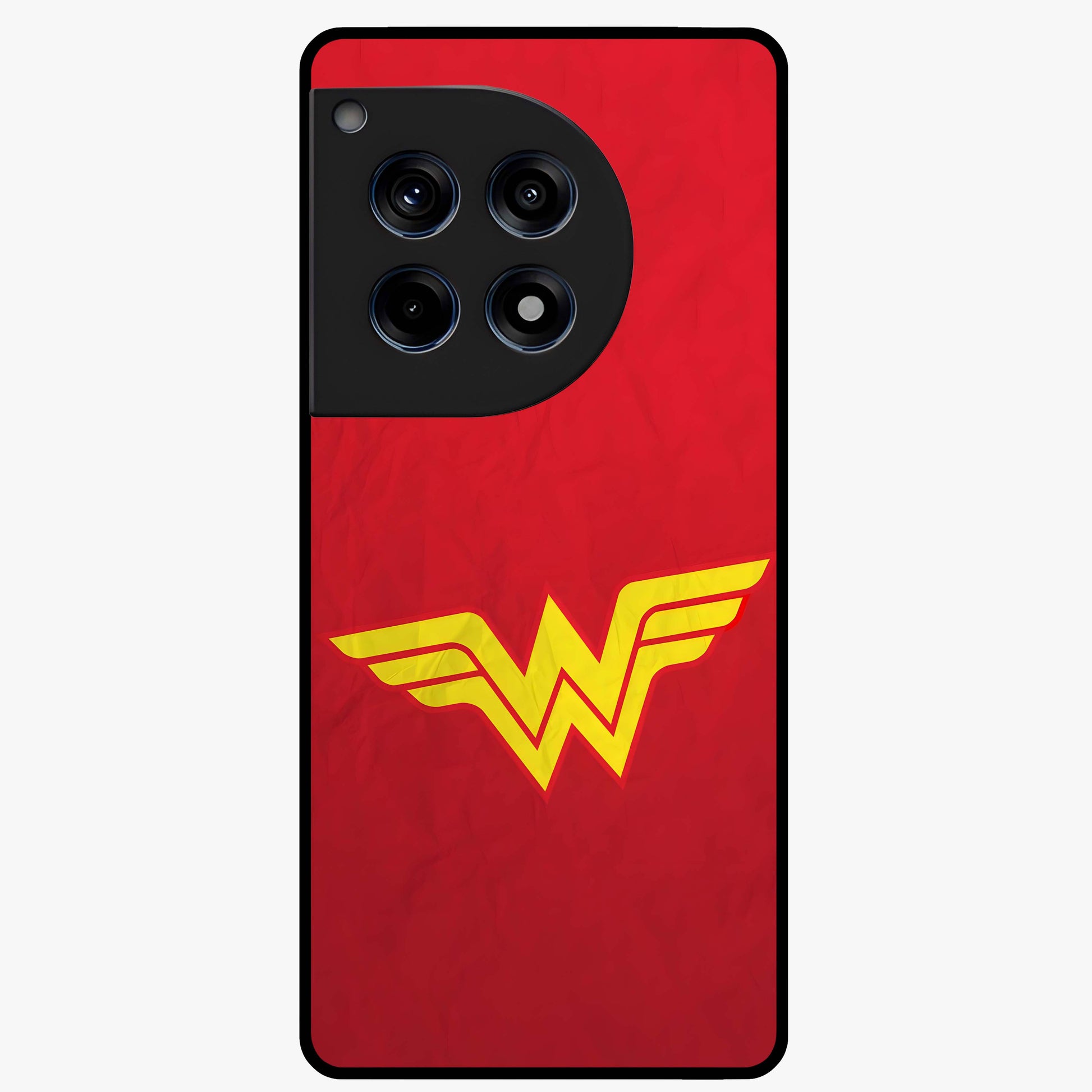 Legendary Wonder Power Glass Case for 1+12R dynamic front view featuring bold superhero inspired artwork