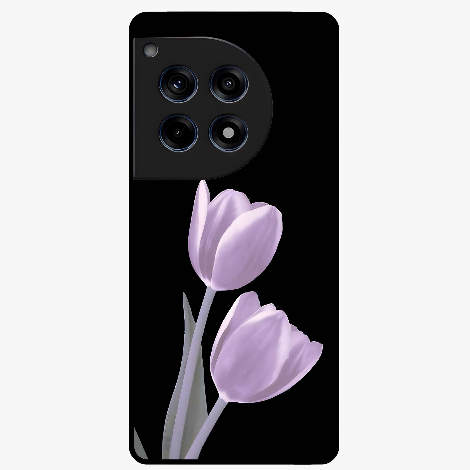 Lilac Tulip Flowers Glass Case for 1+12R elegant front view featuring tulip floral artwork in soft lilac tones