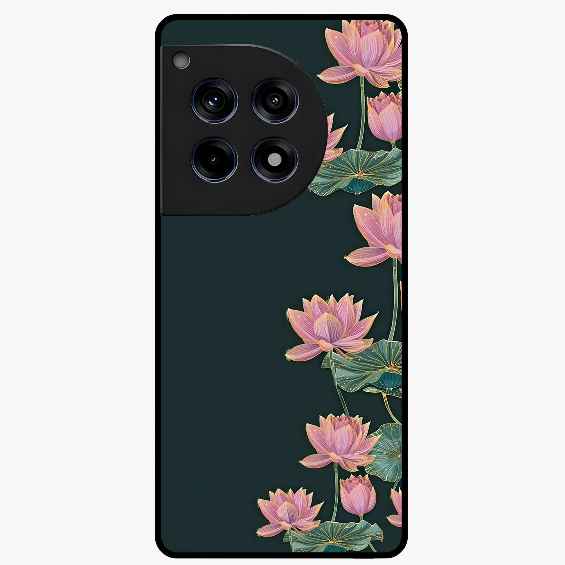 Lotus Bloom Serenity Glass Case for 1+12R peaceful front view featuring elegant lotus floral artwork