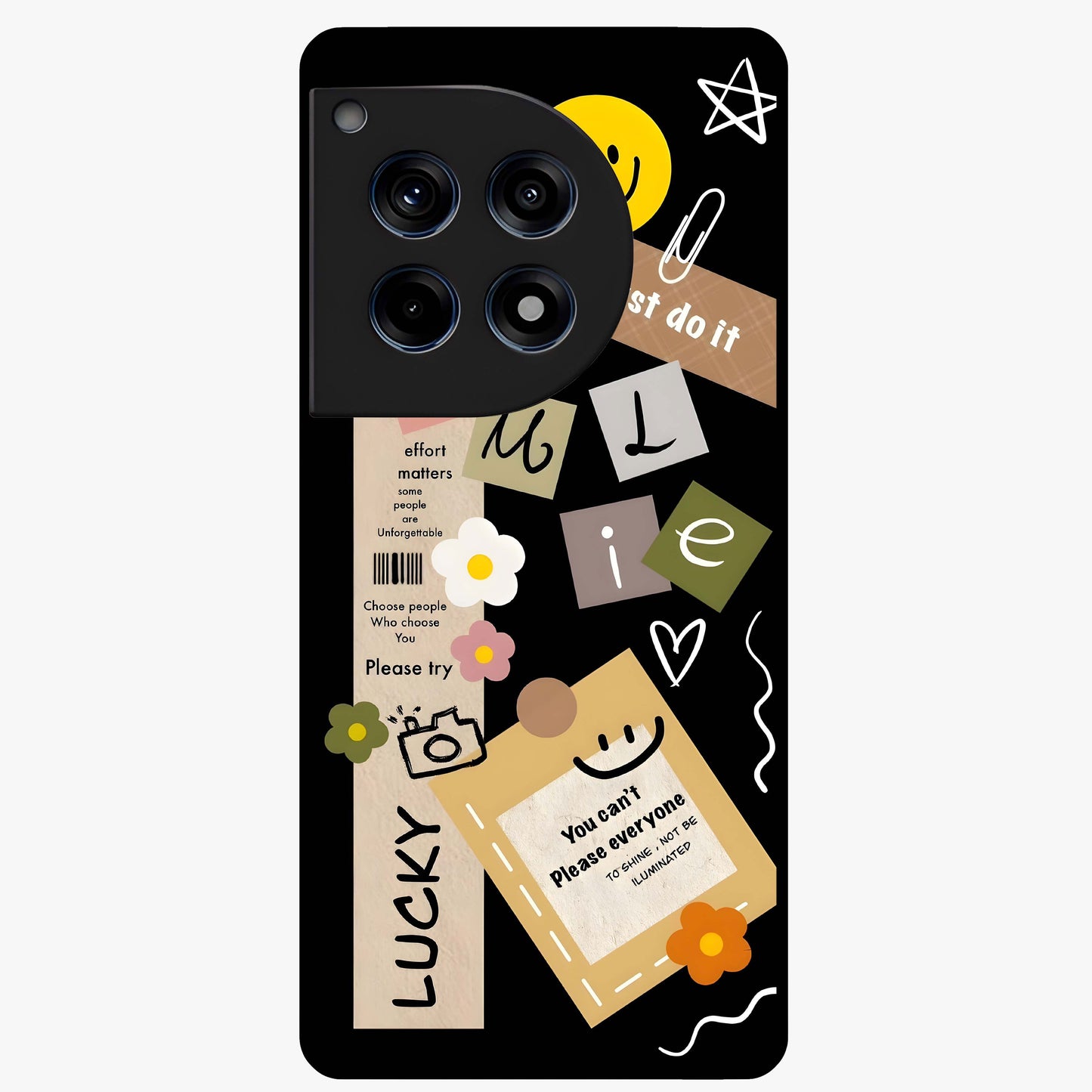 Lucky Aesthetic Collage Case Glass Case for 1+12R vibrant front view featuring layered aesthetic collage artwork