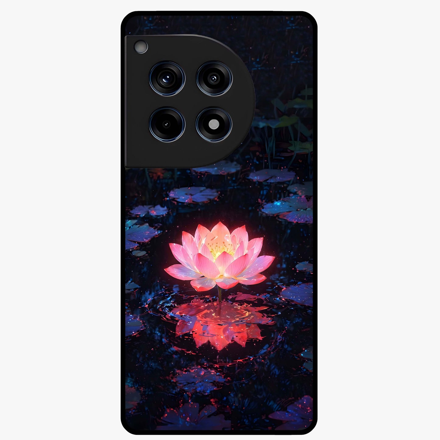 Luminous Lotus Glow Glass Case for 1+12R radiant front view featuring glowing lotus artwork