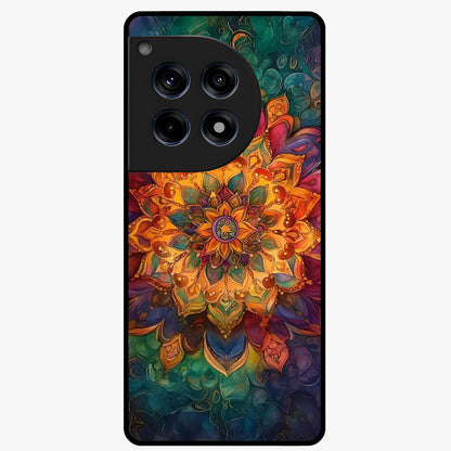 Mandala Vibrants Glass Case for 1+12R artistic front view featuring colorful mandala pattern artwork