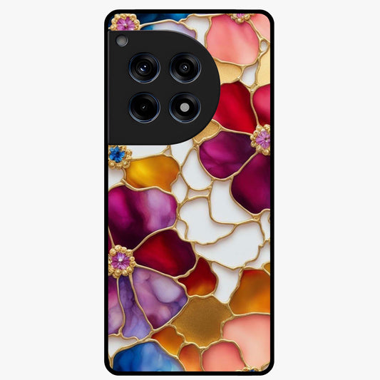 Marble Flower Pattern Glass Case for 1+12R stylish front view featuring floral artwork blended with marble texture