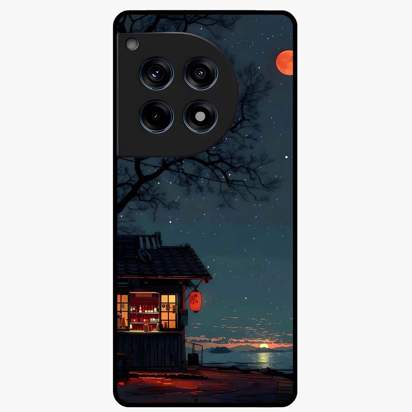 Midnight Lantern Glow Glass Case for 1+12R serene front view featuring glowing lantern artwork under night sky
