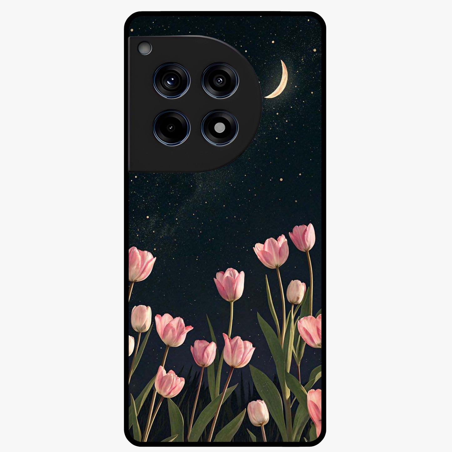 Midnight Tulip Whispers Vibe Glass Case for 1+12R elegant front view featuring tulip floral artwork on dark background