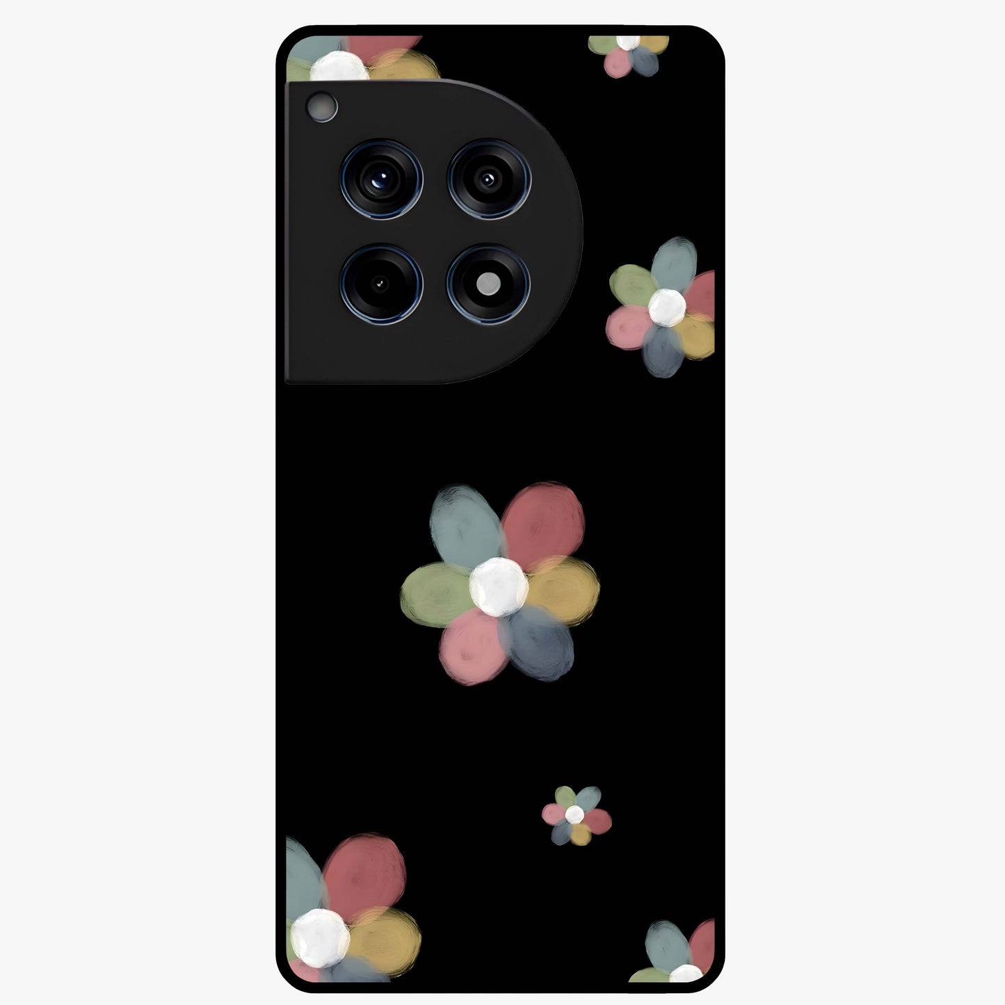 Minimal Floral Charm Glass Case for 1+12R clean front view featuring simple floral artwork with elegant detailing