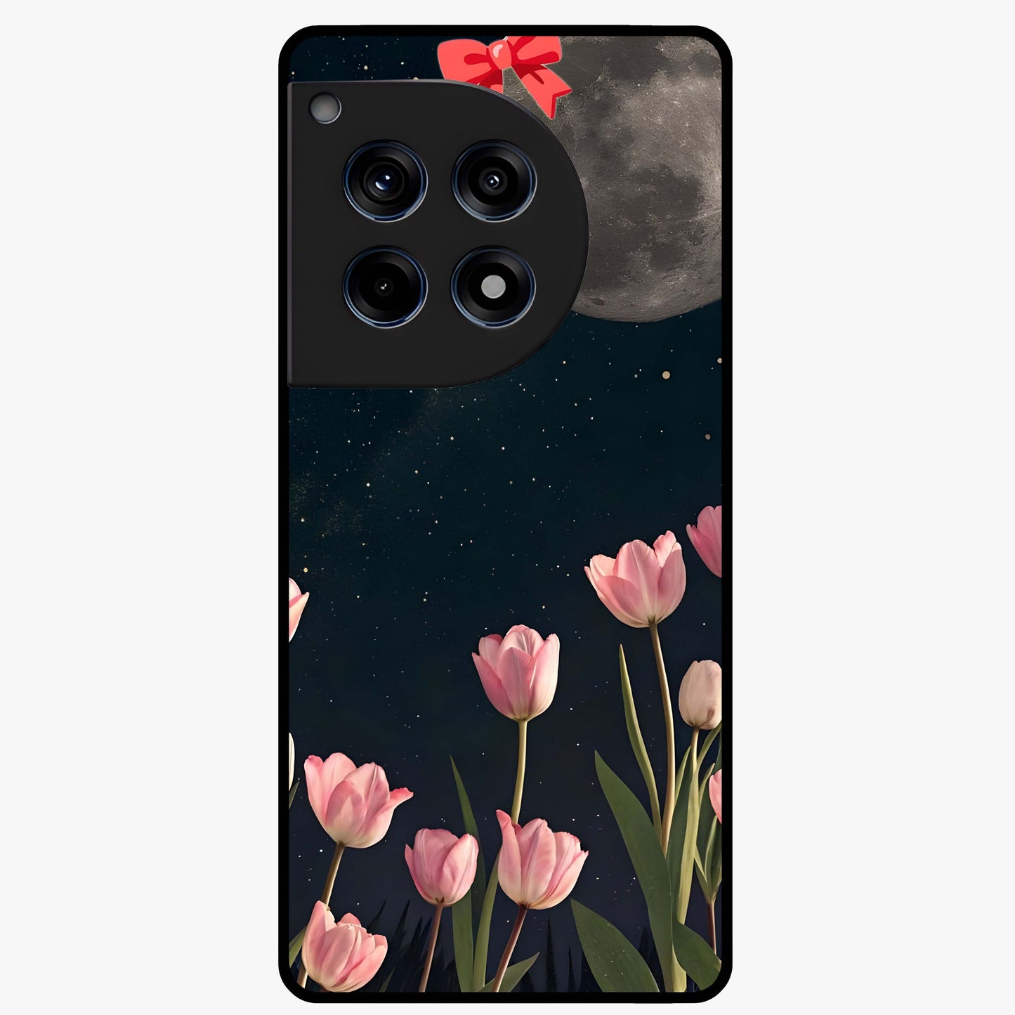 Moonlit Night Tulip Glass Case for 1+12R serene front view featuring tulip floral artwork in midnight tones