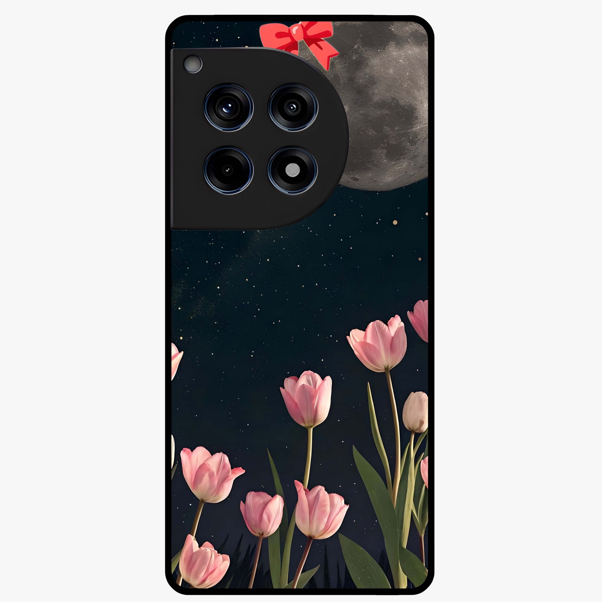Moonlit Night Tulip Glass Case for 1+12R serene front view featuring tulip floral artwork in midnight tones