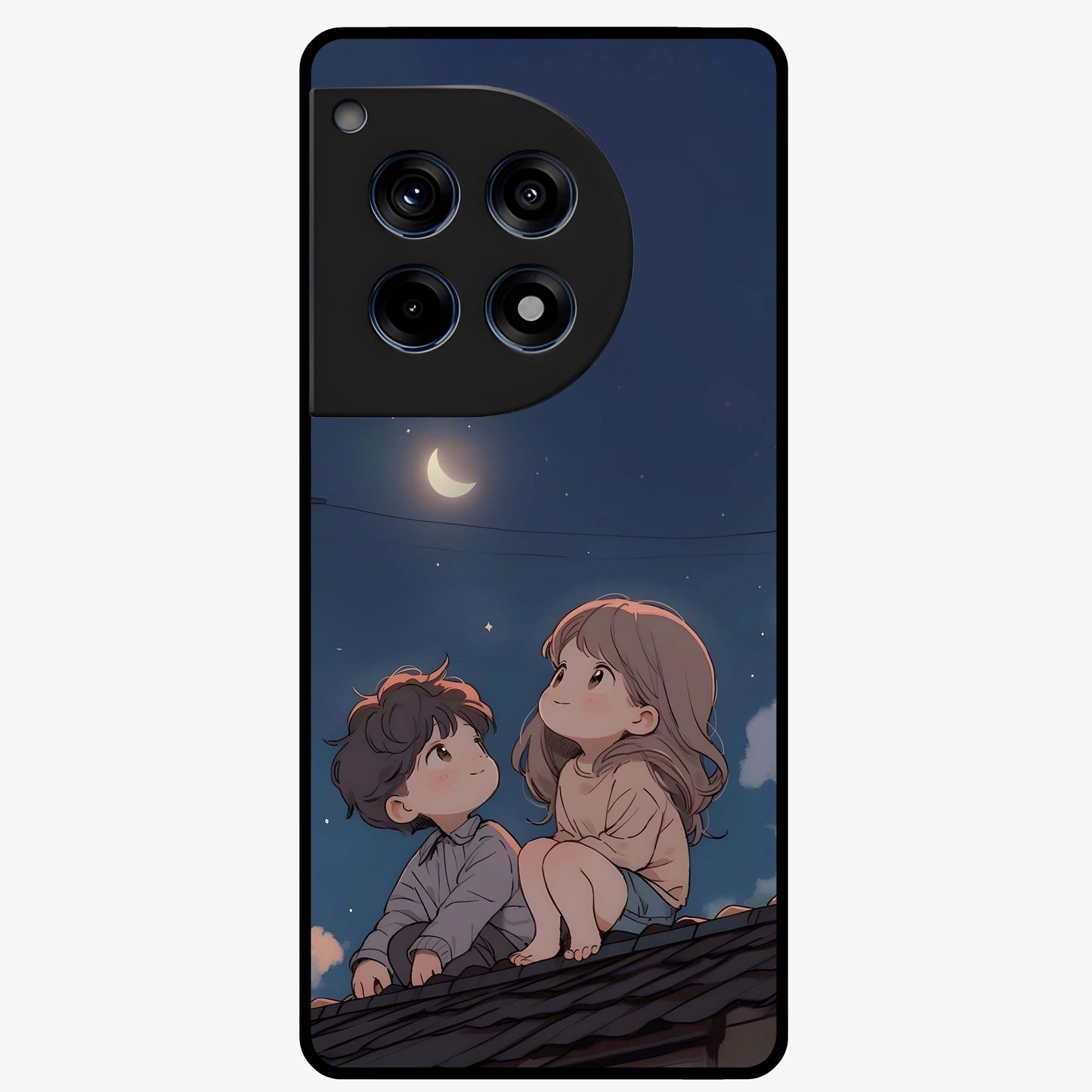 Moonlit Promise Together Glass Case for 1+12R romantic front view featuring couple inspired artwork in night tones