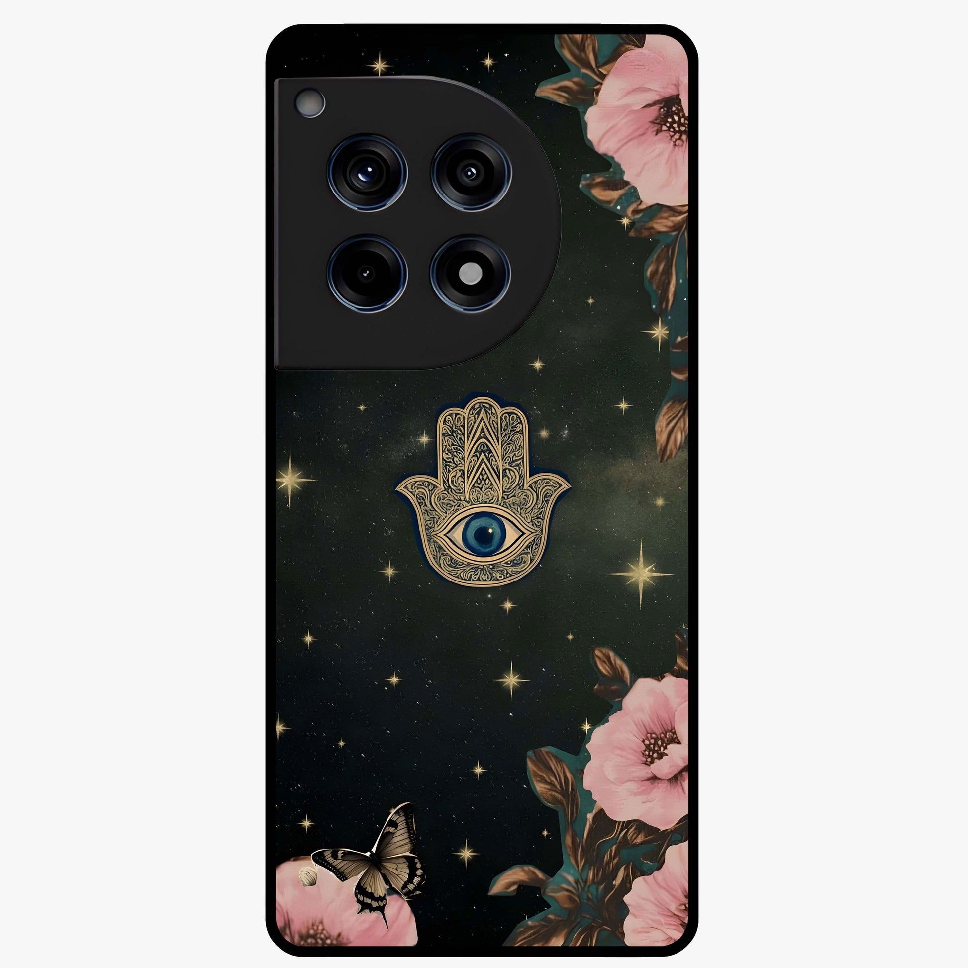Mystic Bloom Protection Glass Case for 1+12R artistic front view featuring floral artwork with protective mystic elements