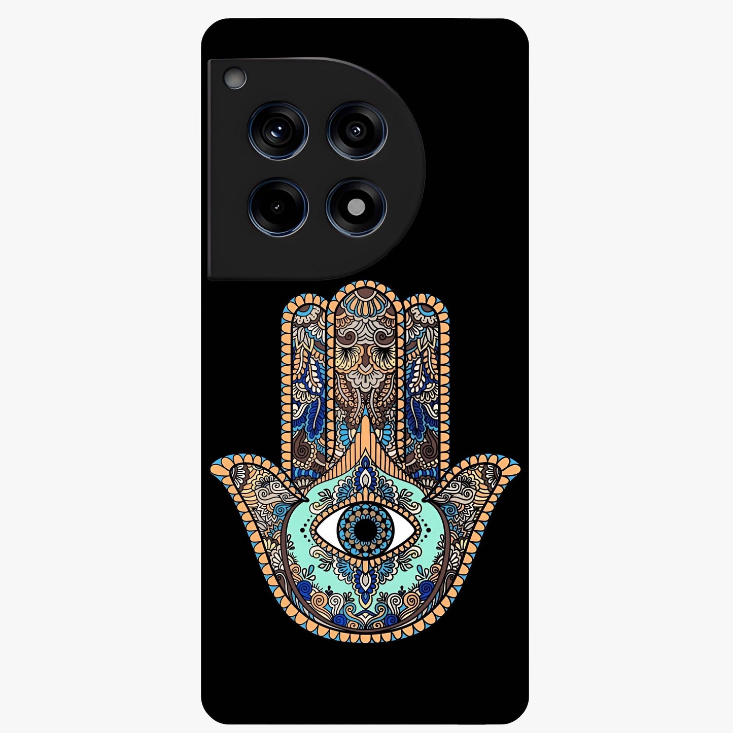 Mystic Hamsa Eye Glass Case for 1+12R symbolic front view featuring traditional hamsa eye artwork