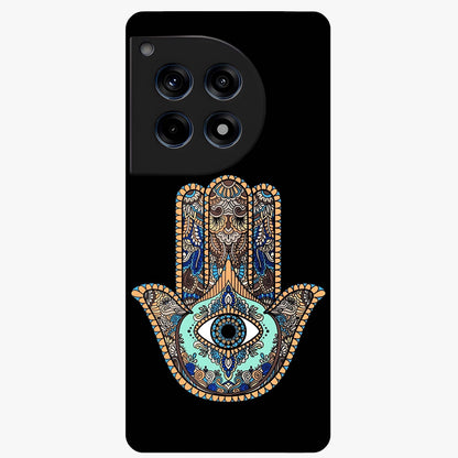 Mystic Hamsa Eye Glass Case for 1+12R symbolic front view featuring traditional hamsa eye artwork