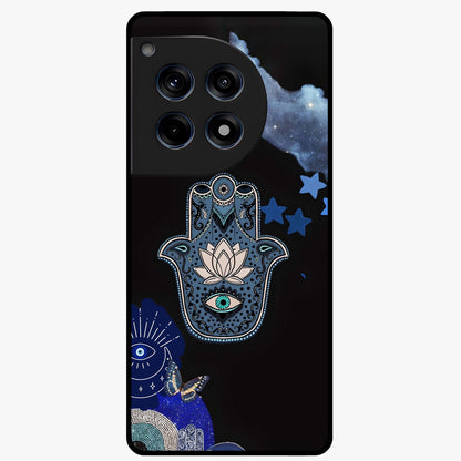 Mystic Hand Aura Glass Case for 1+12R artistic front view featuring hand symbol artwork with glowing aura tones