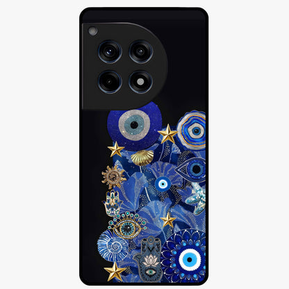 Mystic Ocean Eye Glass Case for 1+12R vibrant front view featuring ocean inspired eye artwork in blue tones