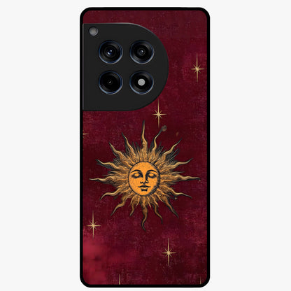 Mystic Solar Glow Glass Case for 1+12R radiant front view featuring glowing sun inspired mystical artwork