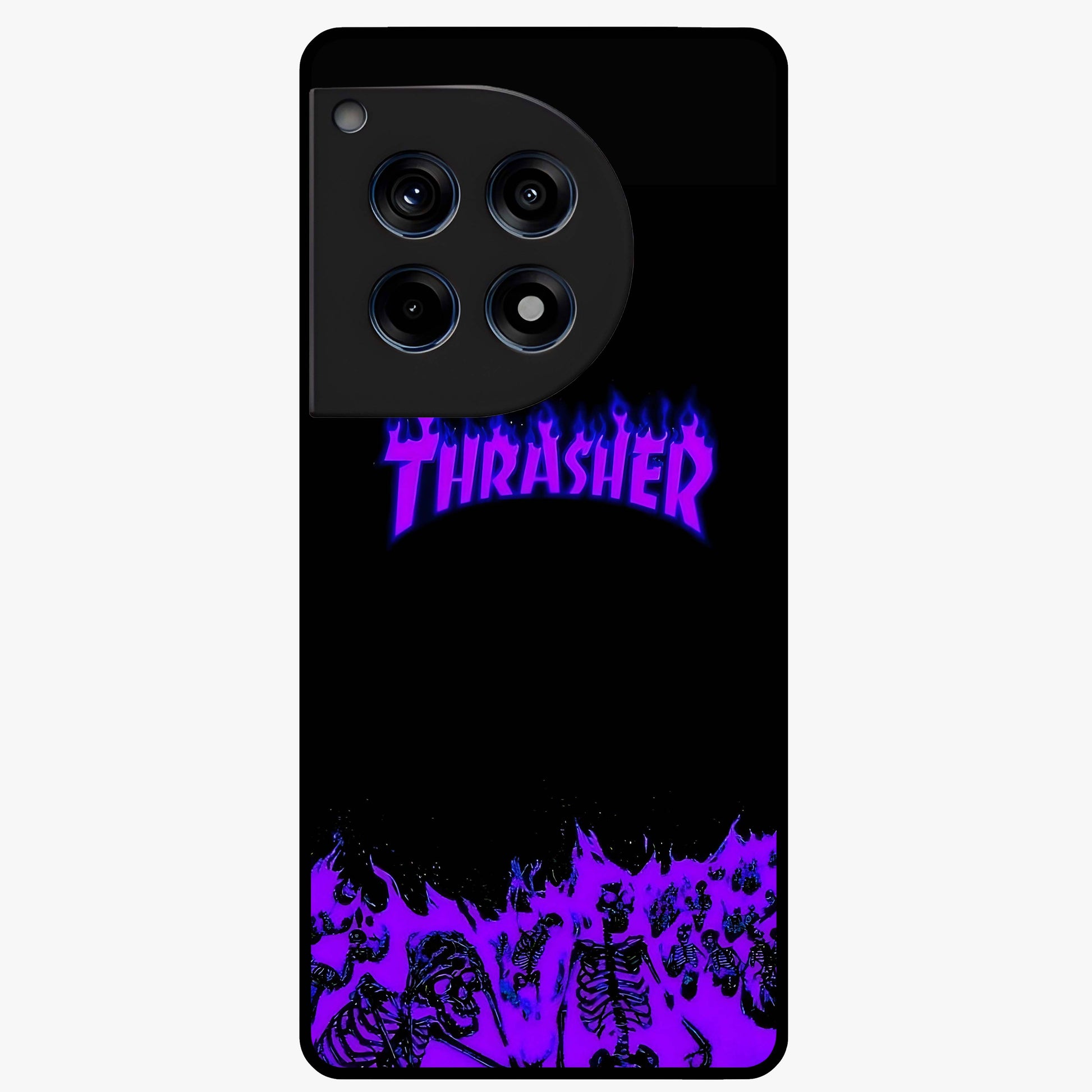 Neon Flame Riot Glass Case for 1+12R intense front view featuring blazing neon flame artwork