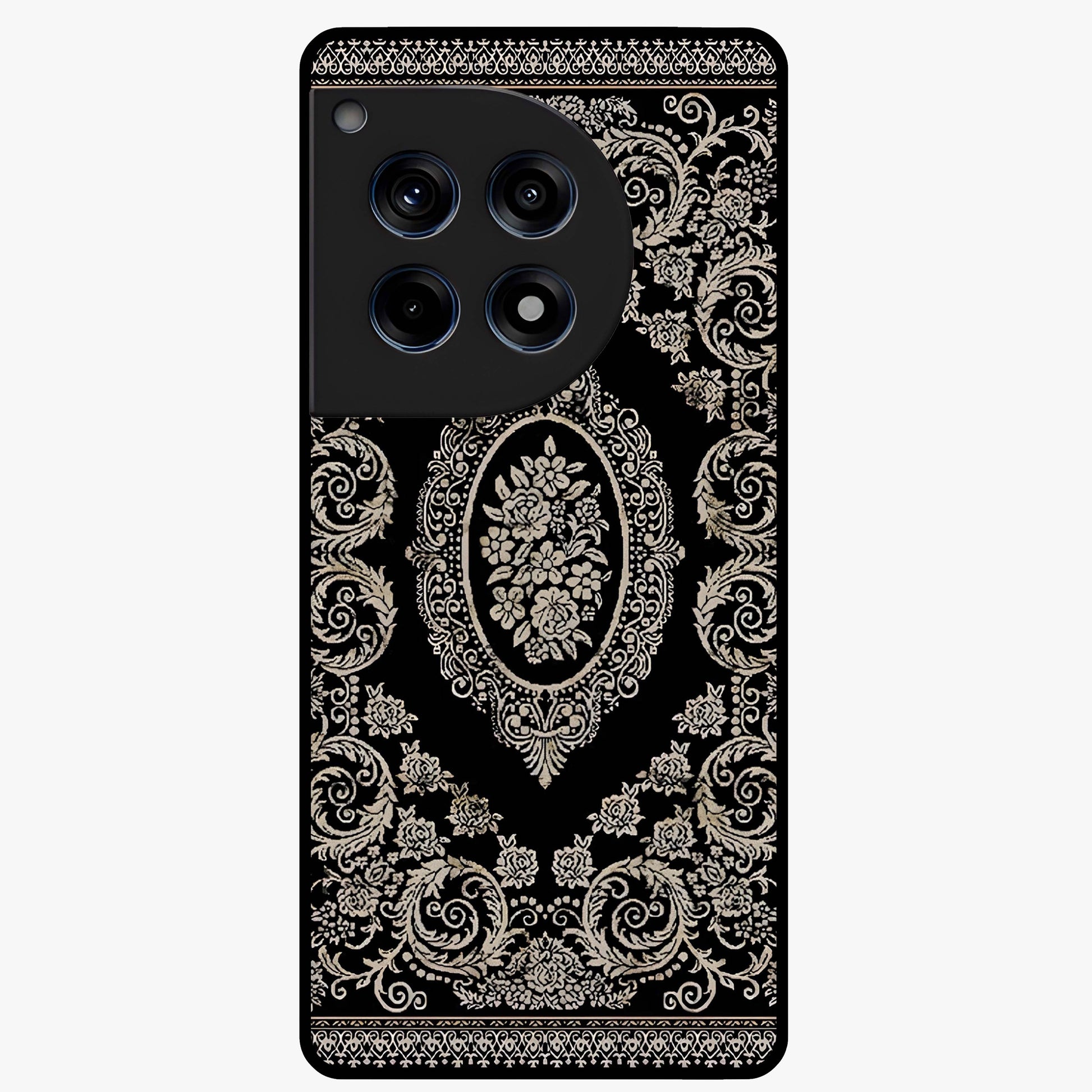 Noir Bloom Elegance Glass Case for 1+12R elegant front view featuring dark floral artwork in noir tones