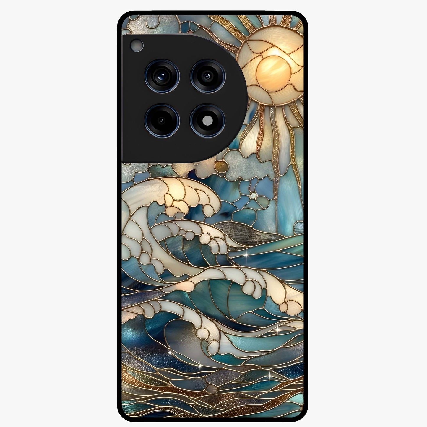 Ocean Mosaic Art Glass Case for 1+12R artistic front view featuring mosaic inspired ocean artwork