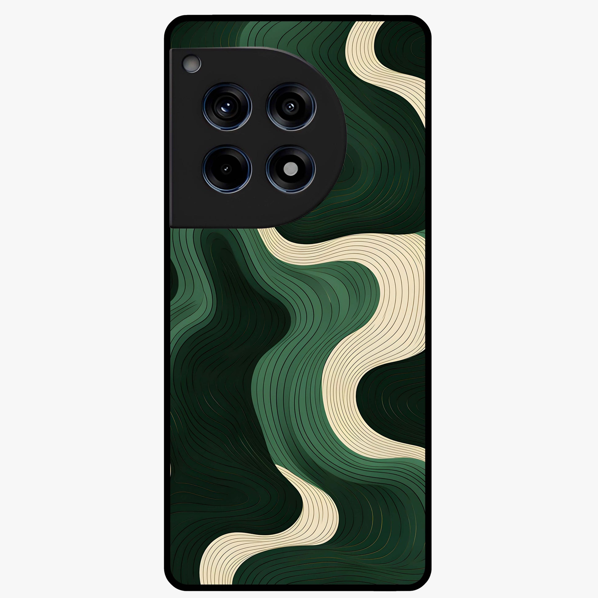 Organic Swirl Design Glass Case for 1+12R modern front view featuring flowing abstract swirl artwork