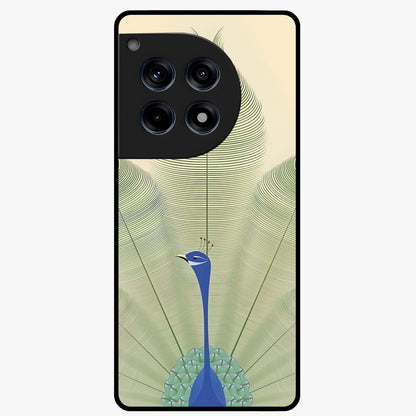 Peacock Feather Grace Glass Case for 1+12R elegant front view featuring detailed peacock feather artwork