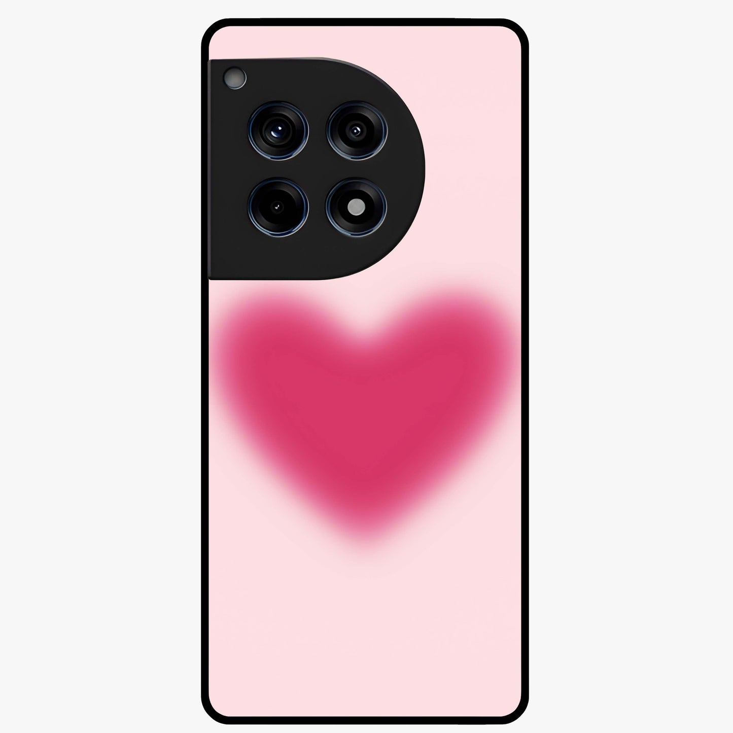 Pink Aura Heart Glass Case for 1+12R soft front view featuring glowing heart artwork in pastel pink tones