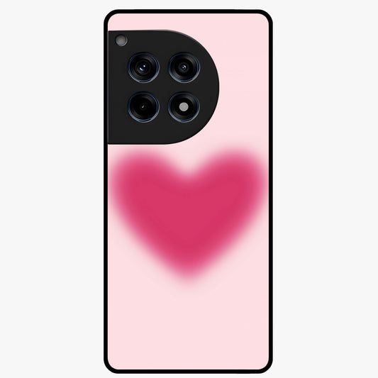 Pink Aura Heart Glass Case for 1+12R soft front view featuring glowing heart artwork in pastel pink tones