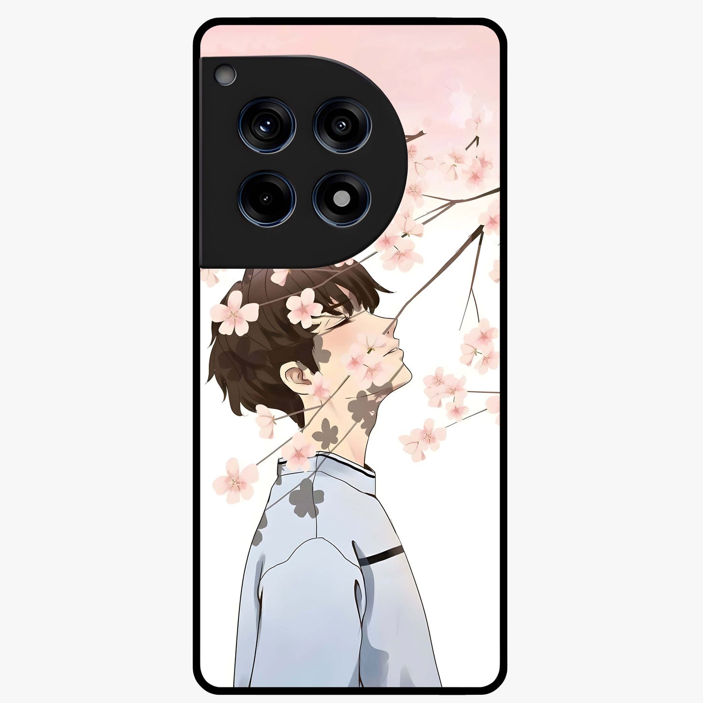 Pink Blossom Boy Glass Case for 1+12R aesthetic front view featuring illustrated character with pink floral accents