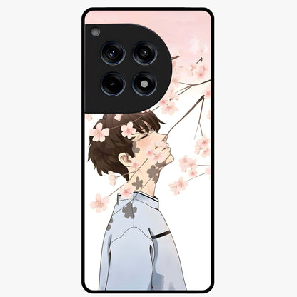 Pink Blossom Boy Glass Case for 1+12R aesthetic front view featuring illustrated character with pink floral accents