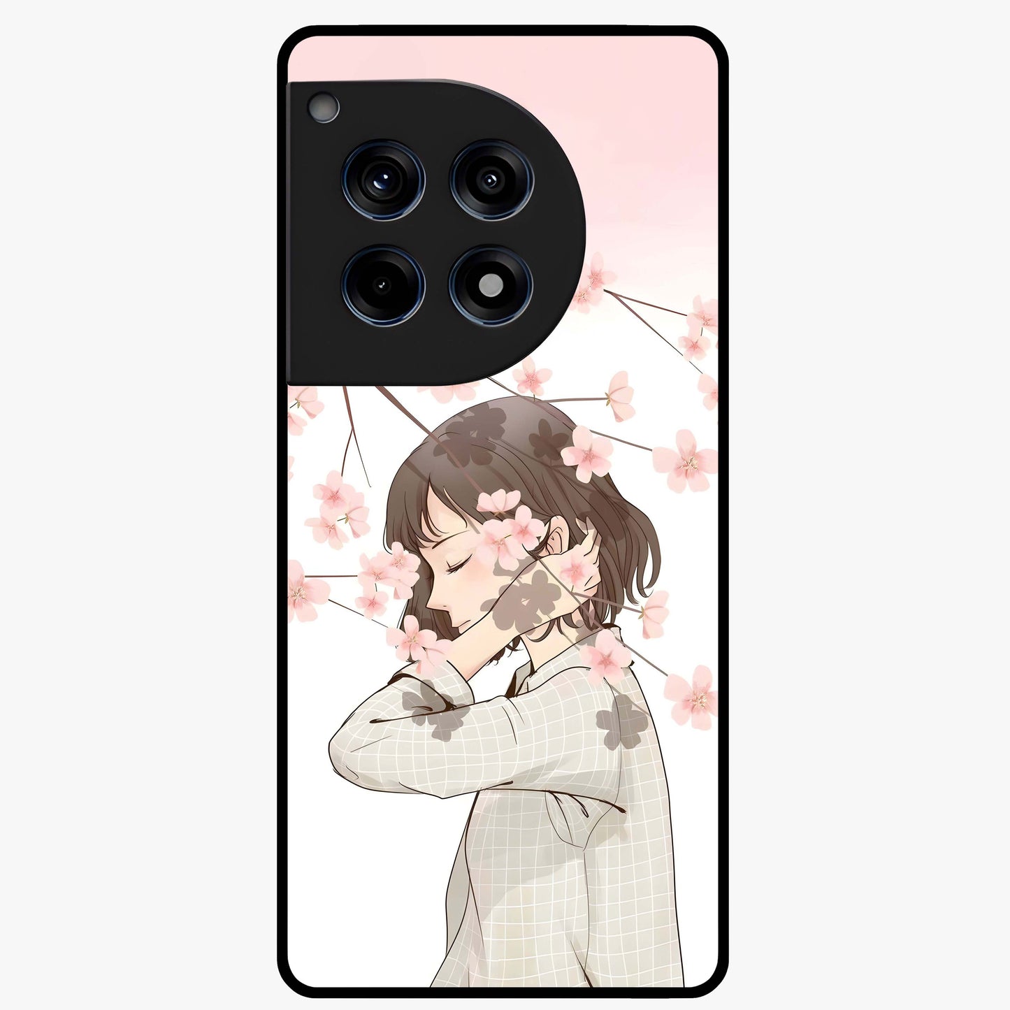Pink Blossom Girl Glass Case for 1+12R charming front view featuring illustrated girl with pink blossom artwork