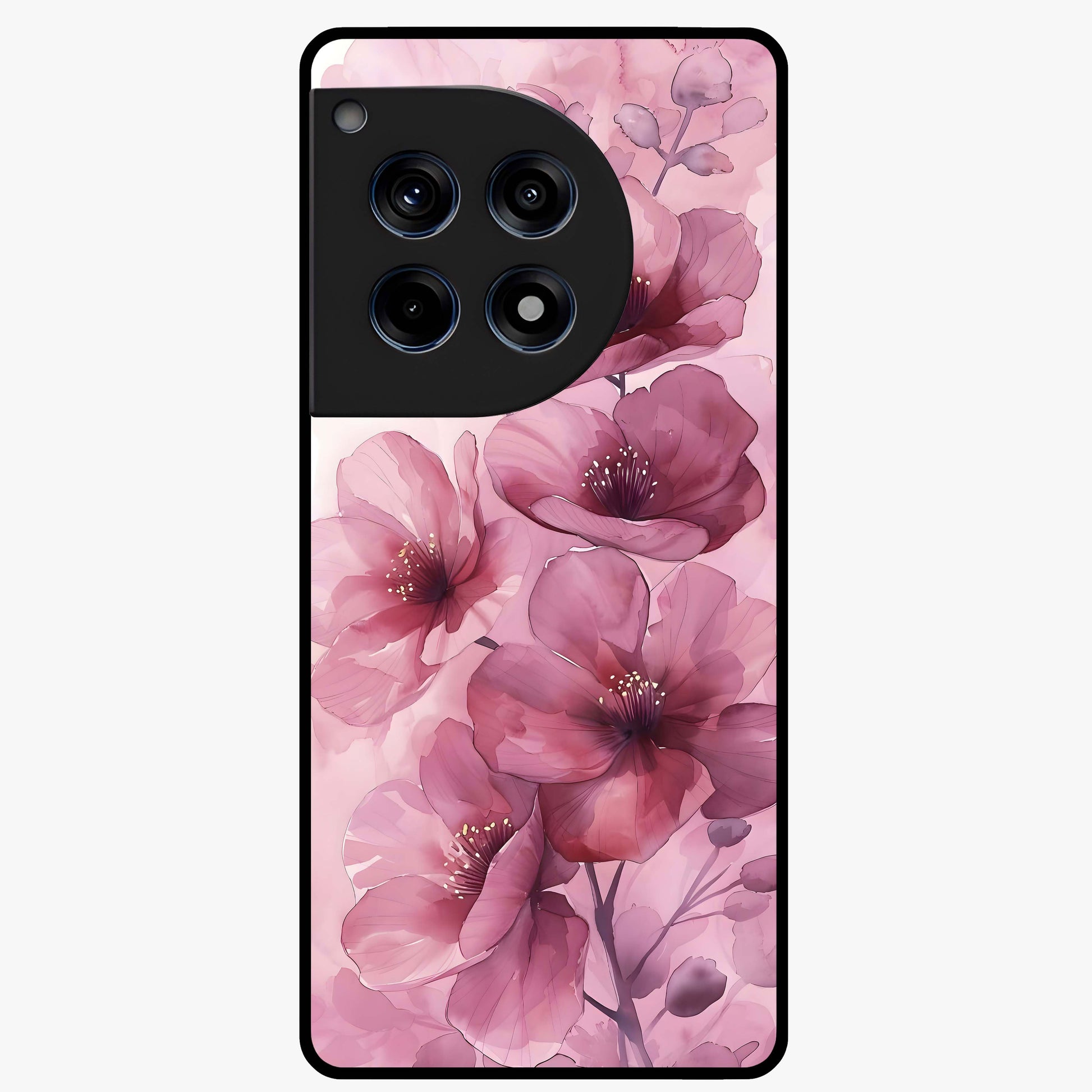 Pink Floral Glass Case for 1+12R elegant front view featuring soft pink flower artwork
