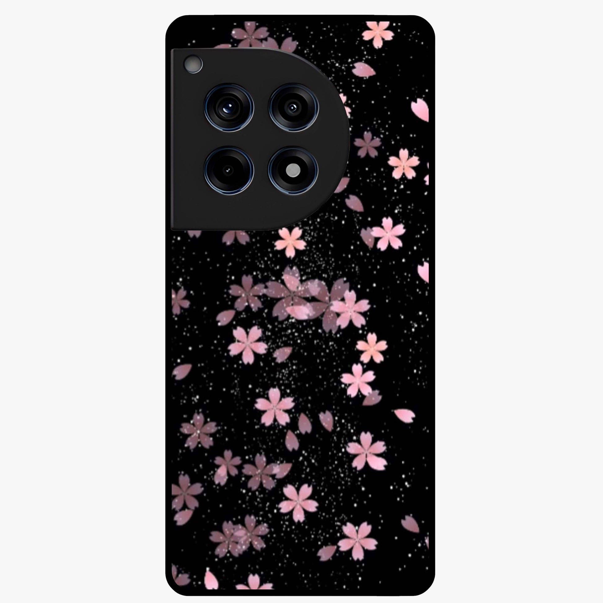Pink Flower Black Background Glass Case for 1+12R striking front view featuring vibrant pink flower on dark backdrop