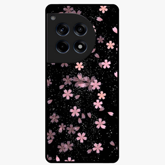 Pink Flower Black Background Glass Case for 1+12R striking front view featuring vibrant pink flower on dark backdrop