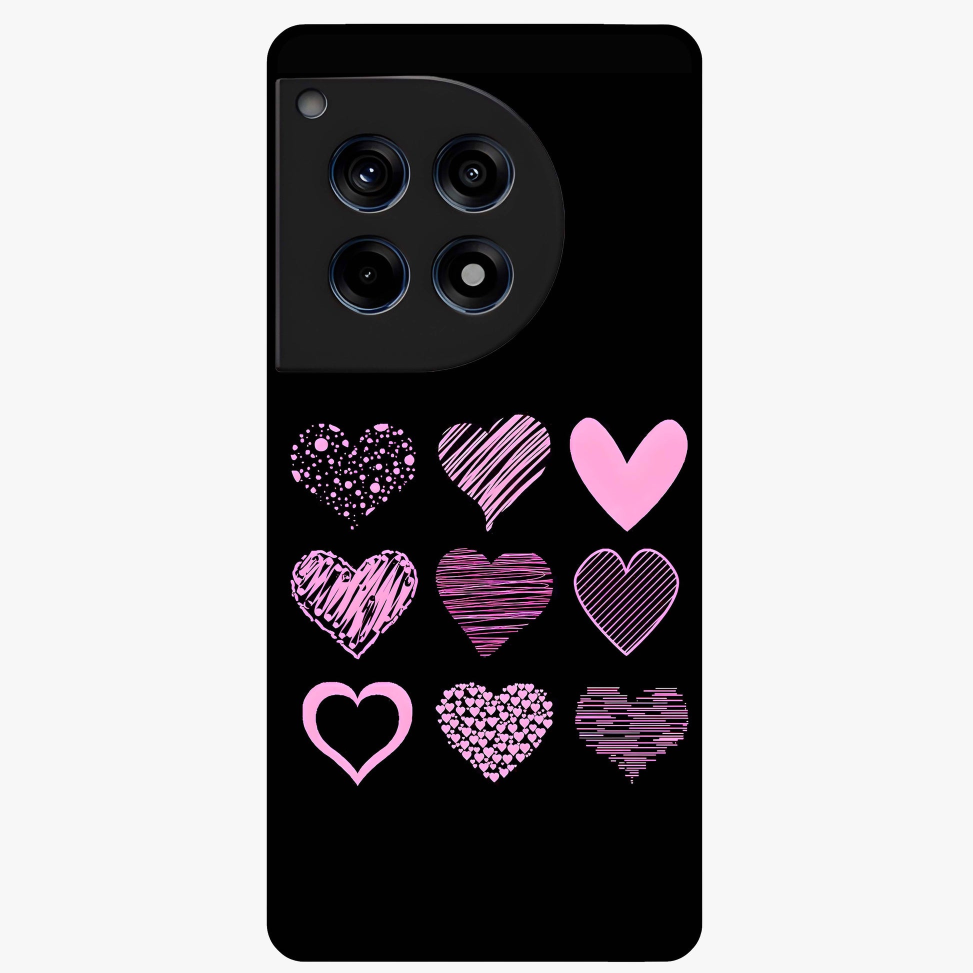 Pink Heart Aesthetic Glass Case for 1+12R cute front view featuring minimal heart artwork in soft pink tones