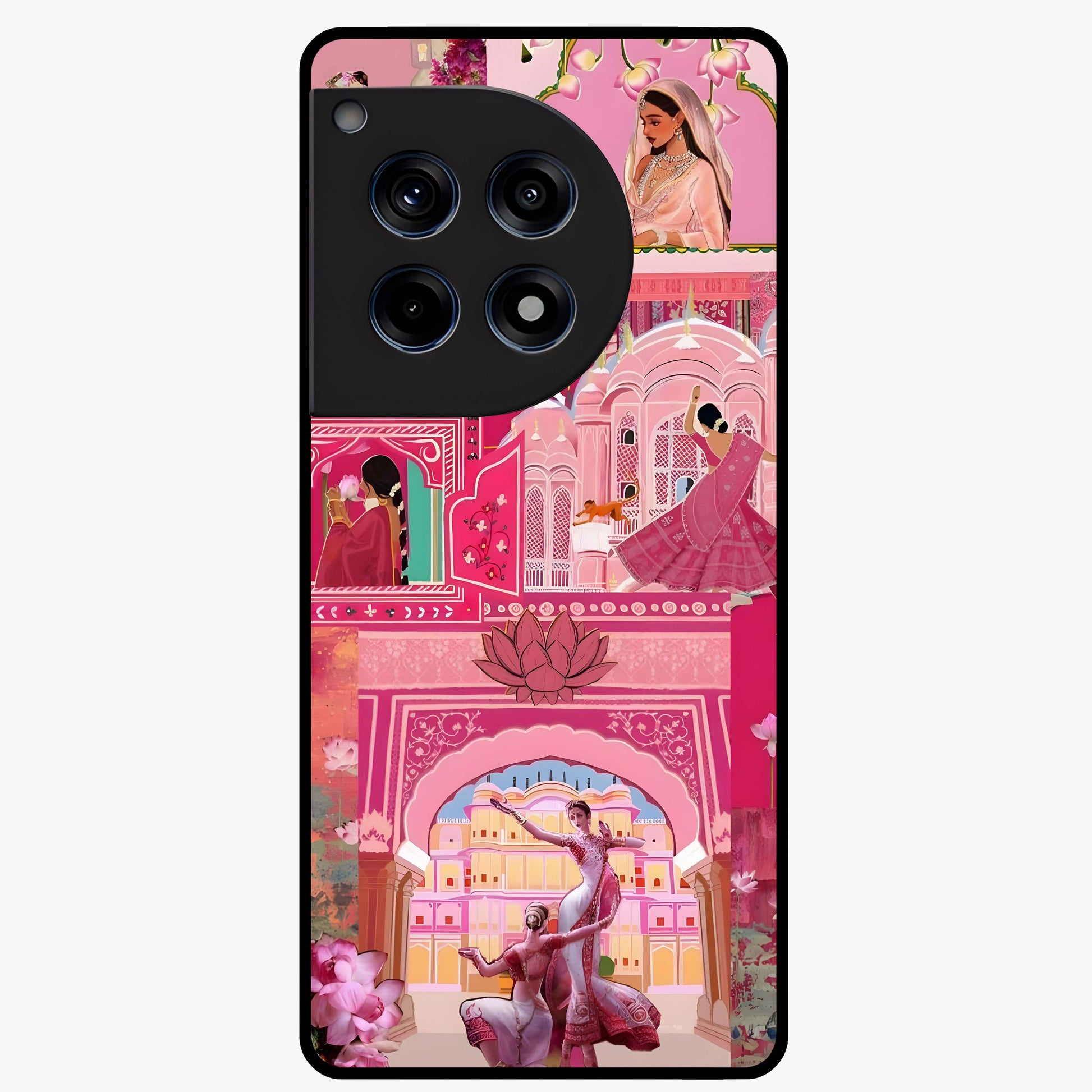 Pink Palace Muse Glass Case for 1+12R elegant front view featuring palace inspired artwork in soft pink hues