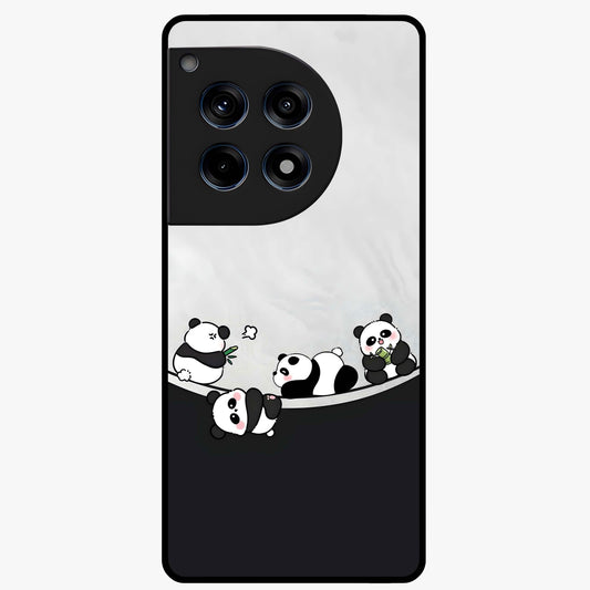 Playful Panda Parade Glass Case for 1+12R adorable front view featuring cute panda artwork in lively poses