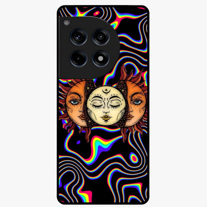 Psychedelic Sun Glass Case for 1+12R artistic front view featuring vibrant sun artwork in psychedelic colors