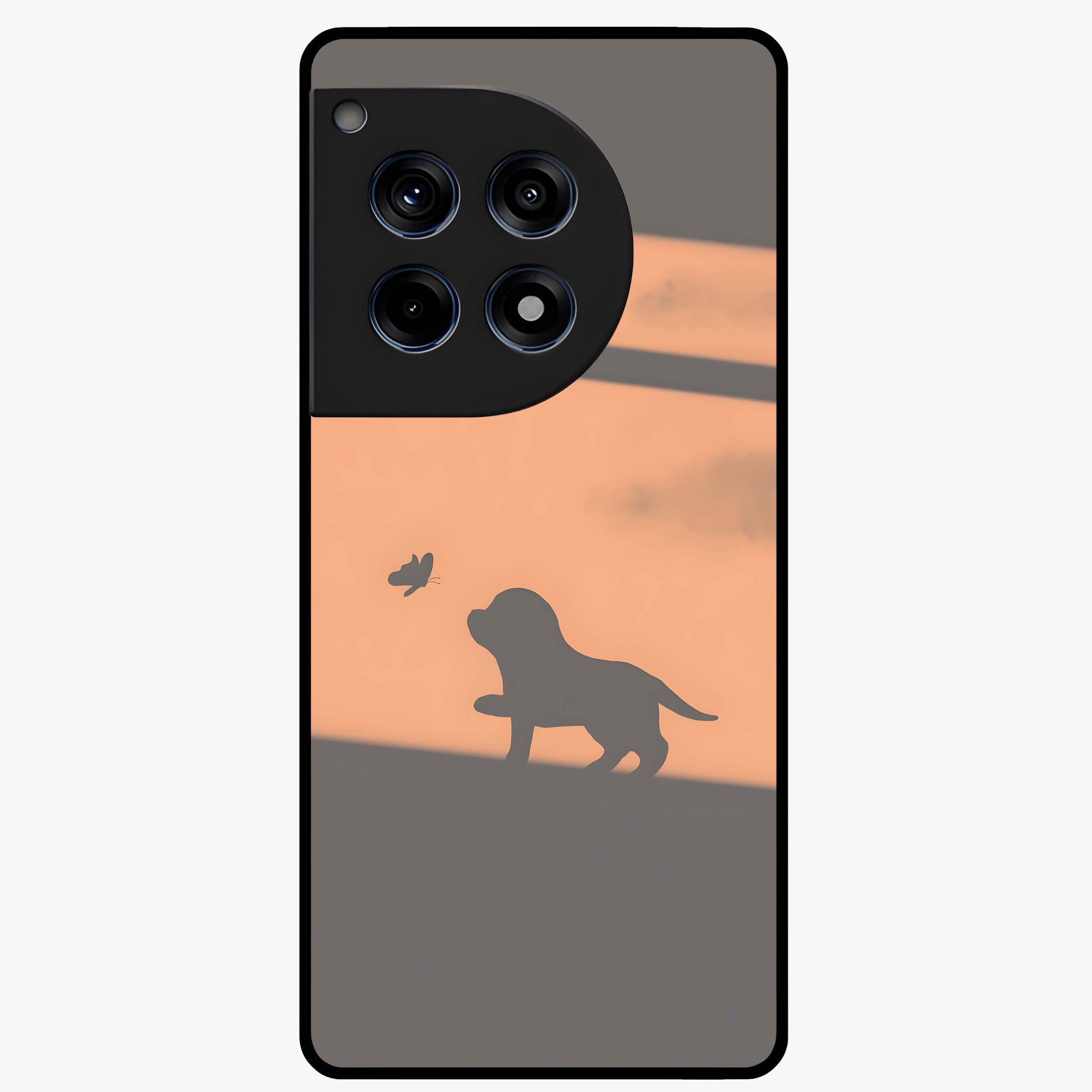 Puppy Shadow Art Glass Case for 1+12R charming front view featuring artistic puppy silhouette artwork
