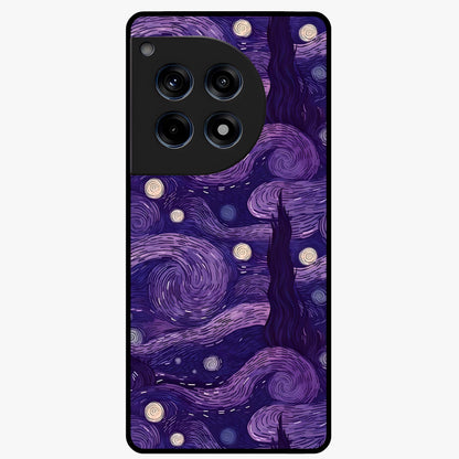 Purple Swirls Glass Case for 1+12R artistic front view featuring flowing swirl artwork in rich purple tones