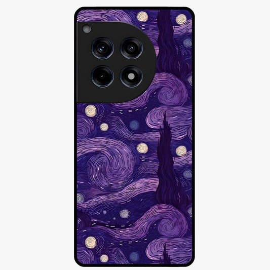 Purple Swirls Glass Case for 1+12R artistic front view featuring flowing swirl artwork in rich purple tones