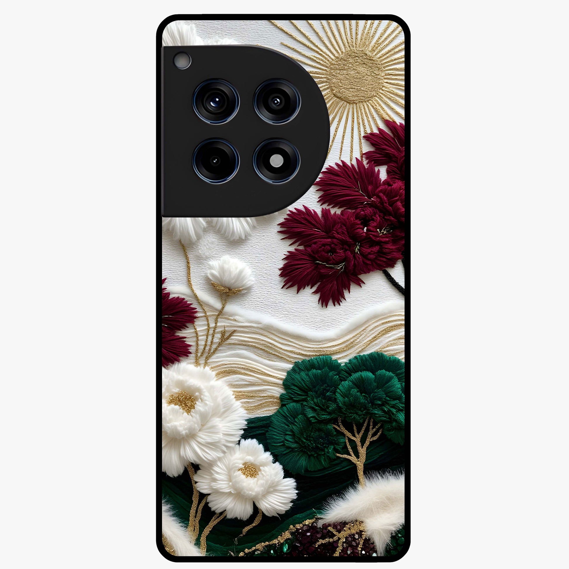 Radiant Bloom Elegance Glass Case for 1+12R elegant front view featuring luminous floral artwork