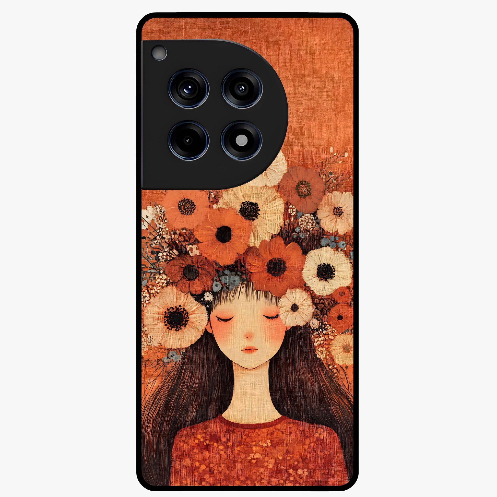 Radiant Flower Thoughts Glass Case for 1+12R soft front view featuring delicate floral artwork with artistic vibe